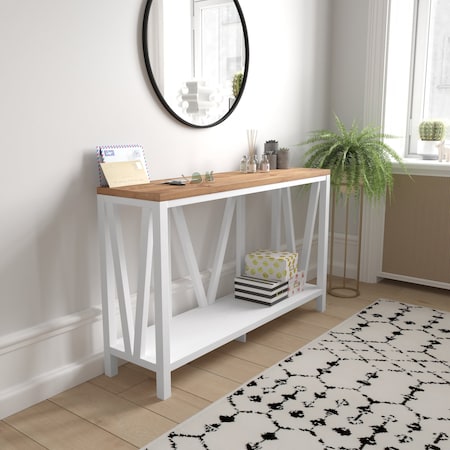 Flash Furniture 52 W, 14 L, 32 H, Engineered Wood, Brushed White Wash/Warm Oak ZG-034-WH-WOAK-GG